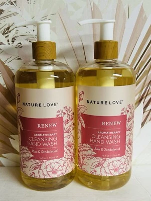 2 botellas Nature Love ~ lavado a mano limpiador de rosa y sándalo 16 fl oz cada una Foto 1 de 2