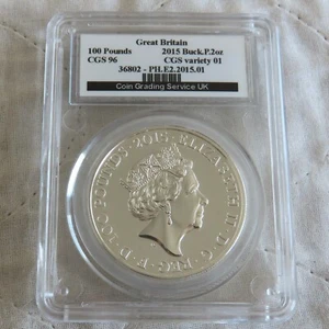 2015 BUCKINGHAM PALACE £100 2 OUNCE .999 FINE SILVER SLABBED CGS 96 - Picture 1 of 3