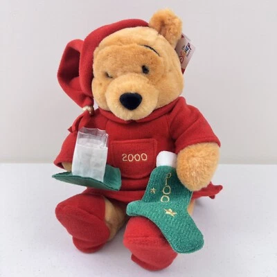 Disney Store Winnie The Pooh Christmas With Milk & Stocking Stuffed Bear 2000 - Image 1 of 4