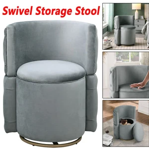 Swivel Accent Chair Linen Fabric Vanity Storage Stool Bedroom 360° Chair Comfort - Picture 1 of 11