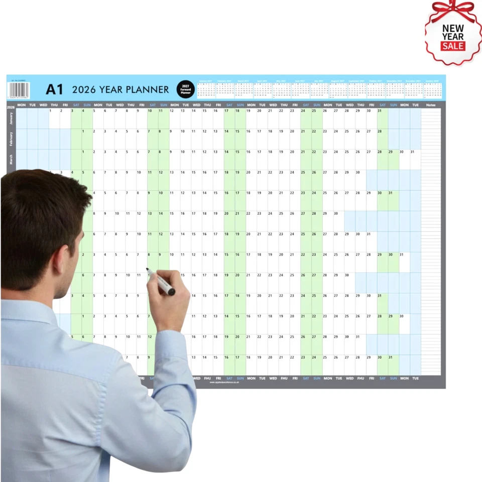 GENXON A1 Wall Planner 2026 Full Year Wall Calendar Home Office Work Planner Organiser