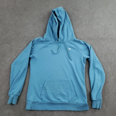 Gymshark 连帽衫女式中号蓝色套衫羊毛标志袋鼠口袋 — 第 1/4 张图片