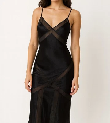 Vtg Victorias Secret 100% Silk Black Bias Slip Dress Satin Velvet SZ XS Y2K Sexy - Image 1 of 4