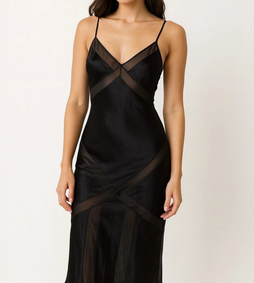 Vtg Victorias Secret 100% Silk Black Bias Slip Dress Satin Velvet SZ XS Y2K Sexy - Image 1 of 4