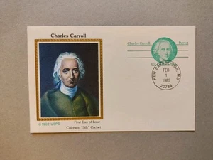 US 1985 Charles Carroll Colorano Silk postal Card. , Patriot - Picture 1 of 2