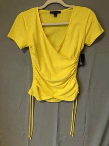 Canary Yellow Wrap Around Womens Shirt by International Concepts szPP NWT Summer - Picture 1 of 10