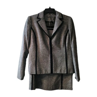 Nuevo con etiquetas Conjunto Traje Liz Claiborne Chaqueta 10 Falda 8 Negro Blanco Tweed Carrera Oficina Foto 1 de 4