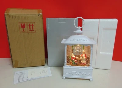 Linterna Blanca Antigua Brillante Giratoria Iluminada 9" con ESCENA 3D de COCINA SANTAS Foto 1 de 4