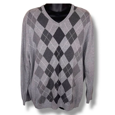 Suéter XL Liz Claiborne Gris Argyle Cuello en V Academia Manga Larga Tejido Foto 1 de 4