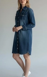 INC International Concepts Jeanshemd Kleid Damen 8 blau Druckknopfleiste - Bild 1 von 9