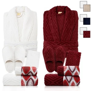 Completo bagno asciugamani accappatoi set uomo donna in spugna di cotone 7121 - Picture 1 of 16