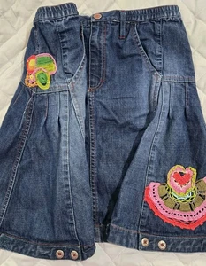 Oilily Blue Jean Denim Flared Skirt Size 152 10 Embroidered Crocheted ADORABLE - Picture 1 of 12