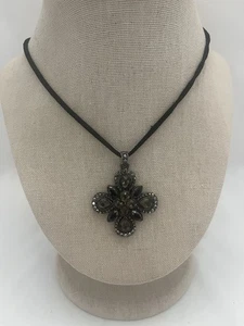 Vintage Lia Sophia Necklaces Pendant Necklace Leather Cord Brown And Yellow - Picture 1 of 5