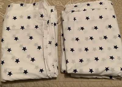 2 Pottery Barn Kids Organic Star Sheet Navy TWIN Flat Sheets EUC — 第 1/4 张图片