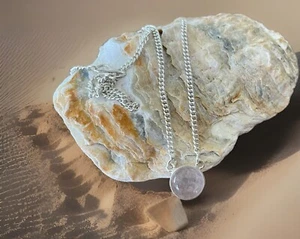 Collar colgante de piedras preciosas de cuarzo rosa - chapado en plata de ley 925 - nuevo - Imagen 1 de 3