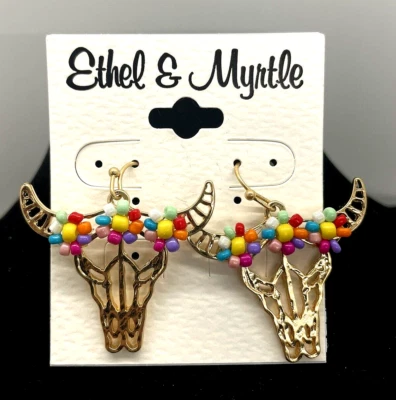 Pendientes Chapados en Oro Cuerno de Toro Cuentas Multicolores Ethel y Mirto Joyería de Moda Foto 1 de 2