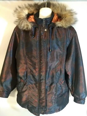 Parka ligera azul marino francés para mujer talla mediana piel de zorro real capucha desmontable azul marino rojo Foto 1 de 4