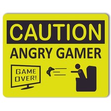 Caution: Angry Gamer - Metal Gaming Sign | Man Cave Decor | Teenagers Bedroom
