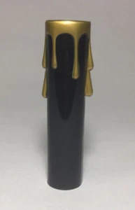 4" HEIGHT BLACK PLASTIC EDISON SOCKET CANDLE COVER W/ GOLD DRIPS, Candelabra - Picture 1 of 3