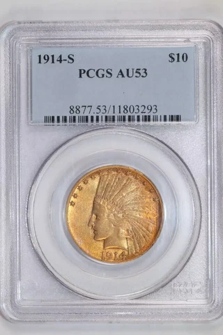 1914-S $10 GOLD INDIAN EAGLE PCGS AU53 Cover