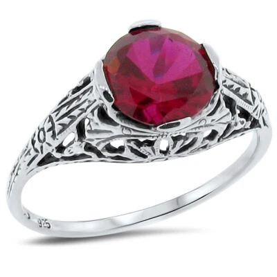 ANILLO RUBÍ ESTILO ART DECO PLATA ESTERLINA 925 DISEÑO CLÁSICO CREADO EN LABORATORIO #175 Foto 1 de 4