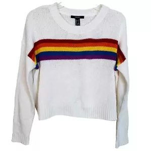 Maglione Forever 21 crema arcobaleno righe panna piccolo oversize crop taglia small - Foto 1 di 6