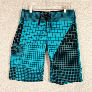 Hurley Board Shorts Youth Boys 16 Blue Black Swim Trunks Drawstring Beach - Picture 1 of 14