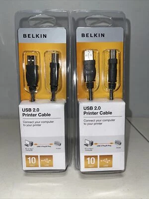 2-New BELKIN USB 2.0 Printer Cable 10 Feet Connect Computer To Printer PC Mac - Image 1 of 3