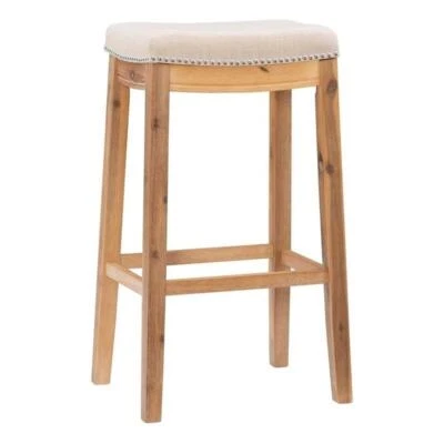 Linon Claridge Bar Stool Natural Padded Seat Acacia Wood Frame in Rustic Brown - Image 1 of 4