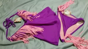 Traje de baño JR Damas S(3-5) Nuevo con etiquetas Op Púrpura con flecos rosados - Imagen 1 de 7