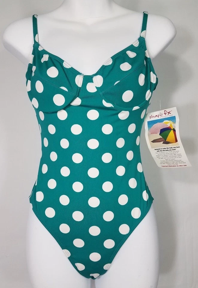 NUEVO CON ETIQUETAS Sun Streak Shape FX Turquesa Blanco Punto Sujetador con Cable Pinup Traje de Baño Damas 6 Foto 1 de 4