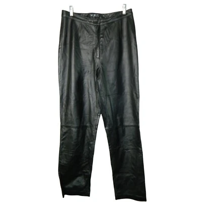 Mixit Black Leather Pants Trousers Vtg Front Zipper Size 12 Thick Strong Lined - Image 1 of 4