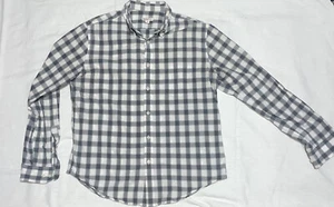 Merona Mens Flannel Shirt Large Gray White Button Down Long Sleeve Plaid - Picture 1 of 4