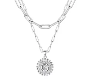 Letter G Initial Necklace White Gold Plated Silver Paperclip Chain-No Tarnish - Picture 1 of 6