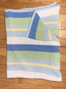 HTF Carter’s Just One You/Year? Blue Green Yellow Stripe Chenille Baby Blanket - Picture 1 of 5