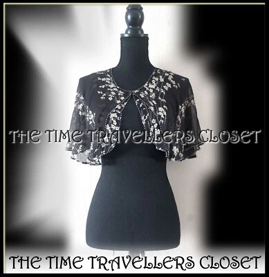 Kate Moss Topshop Floral Capelet Cape Chiffon Silk Beaded Bolero Gatsby UK 6 34 - Image 1 of 4