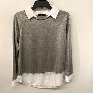 Kim & Cami Top Womens Small Multicolor Metallic Mixed Media Long Sleeve Blouse - Picture 1 of 4