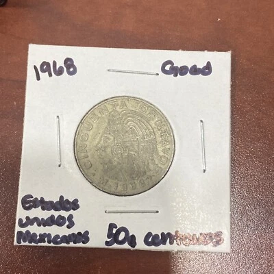Moeda 1968 México Estados Unidos Mexicanos Cincuenta Centavos (50 centavos) Boa - Imagem 1 de 4