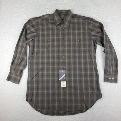 Camisa de vestir Robert Talbott para hombre mediana marrón a cuadros abotonada hecha en Turquía Foto 1 de 4