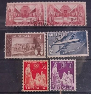 AUSTRALIA 1958 COMMEMORATIVE STAMPS LOT 6V USED AU1958 - Picture 1 of 2