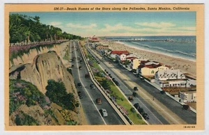 Beach Homes of the Stars, Santa Monica, California, Printed Postcard, Linen - Picture 1 of 2