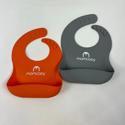 Nuevo baberos de silicona para bebé MOMCOZY 2 piezas - fácil limpieza para recoger alimentos, naranja y gris Foto 1 de 4