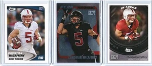 Lote de 3 cartas de novato de Christian McCaffrey 2017 SAGE Hit Premier Draft 49ers - Imagen 1 de 2