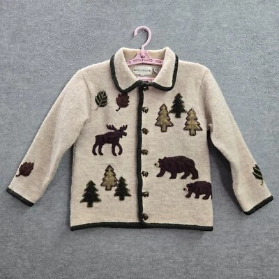 VINTAGE Marisa Christina Women Cardigan S Beige Wool Trees Long Sleeve 90s READ - Image 1 of 4