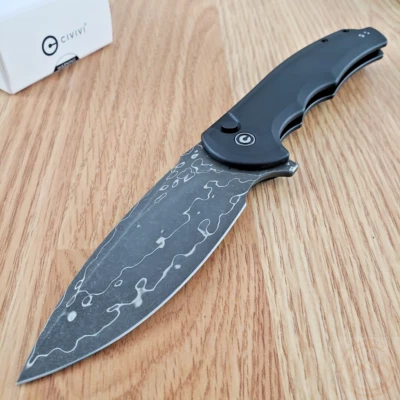 Civivi Praxis Folding Knife 3.75" Damascus Steel Blade Black Aluminum Handle - Image 1 of 4