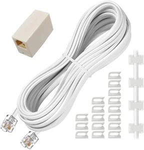 Phone Extention Cord 25 Ft Telephone Cable with Standard RJ11 Plug & Couplers - Picture 1 of 7