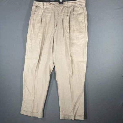 Daniel Cremieux Linen Pants Mens 38X30 100% Linen Pleated Chino Cuffed Beige - Image 1 of 4