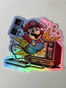 Mario Retro Tv 3 Inch Waterproof Holographic Vinyl Sticker - Picture 1 of 2
