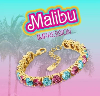 Park Lane MALIBU Ltd Ed Impression  Pink Aqua CZ Matte Goldtone Tennis Bracelet - Image 1 of 2