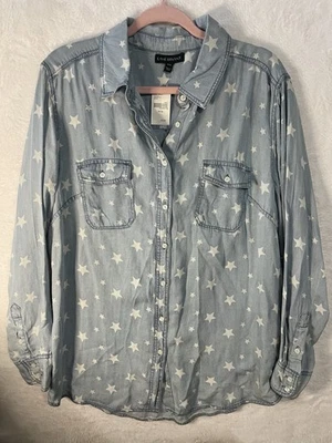 ¡Nuevo! Top de mezclilla con botones Lane Bryant Star Chambray, talla 14/16, precio de venta sugerido por el fabricante $60 Foto 1 de 4
